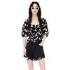 MO&Co. Bowknot Print Ruched Backless Puff Sleeve Crop Top