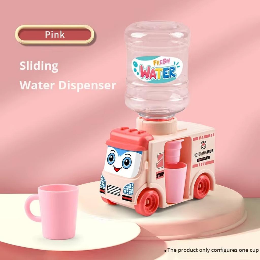 Kids Water Dispenser Bus Shaped Toy with Removable Bottle and Cup Cartoon Design for Home School Playroom Use