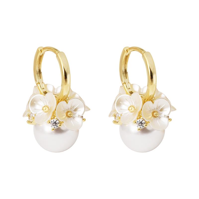 Design Fairy Flower Pearl Hoop Earrings - Light Luxury Sweet Elegant Zircon Ear Buckles for Women Jewelry