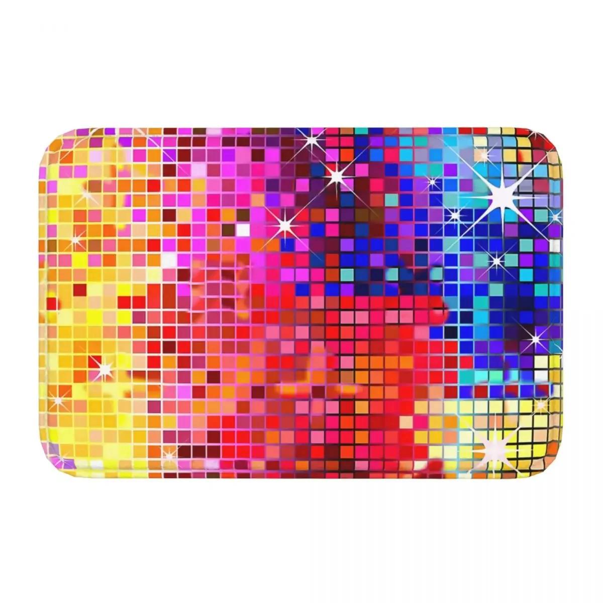 

Non-slip Rug Doormat Kitchen Mat Image Of Metallic Colorful Sequins Look Disco Ball Image GlitterPattern Balcony Carpet Bedroom 40cmx60cm
