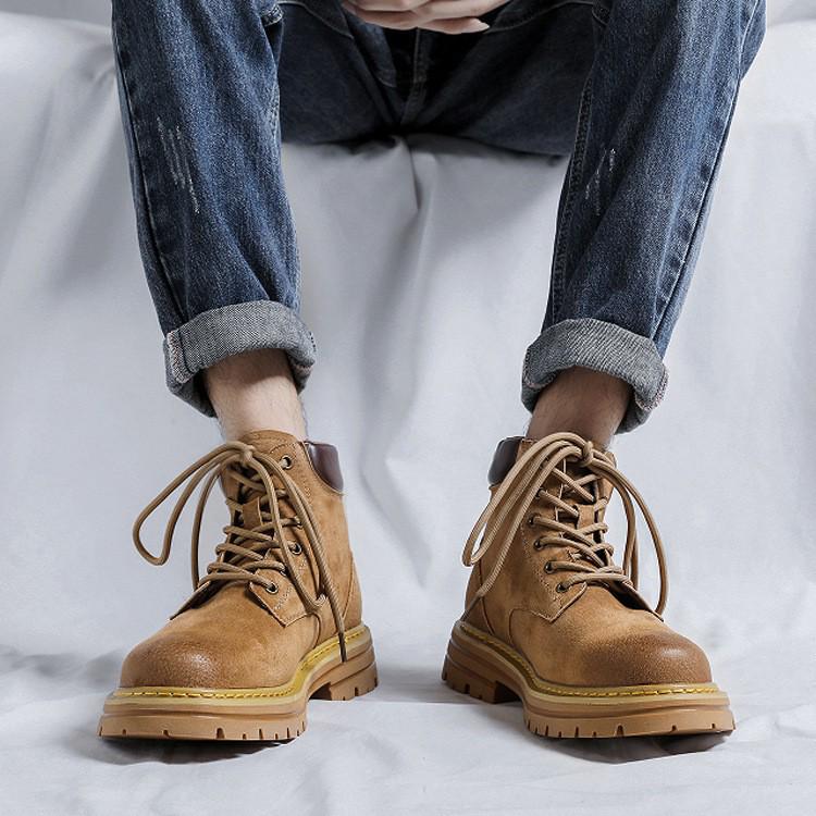 Men's 2025 Summer High-Top Leather Martin Boots - British Style, Yellow, Ideal for Outdoor Work