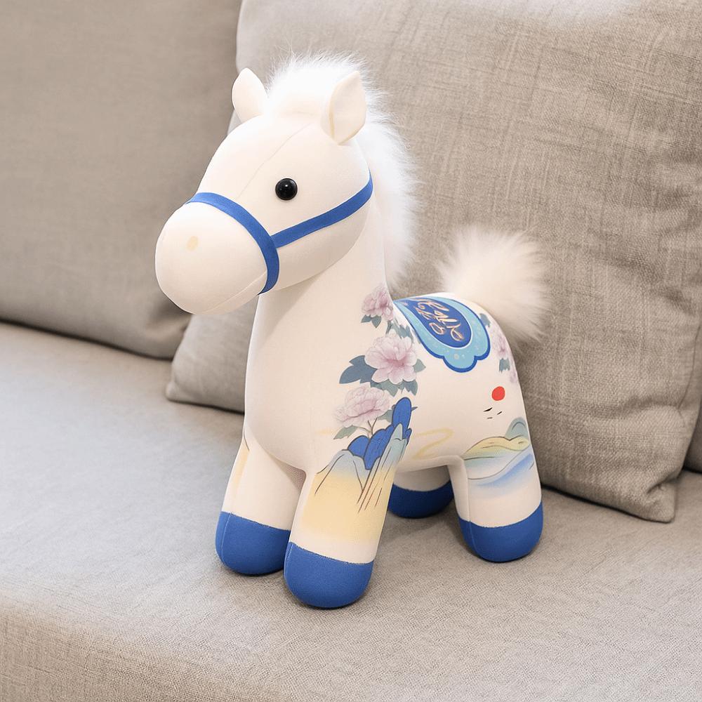 Soft Zodiac Pony Figurine Chinese Style Plush Horse Doll Pendant Cartoon Steed Doll  Festive Decor