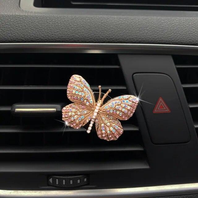 Butterfly Car Perfume Clip Colorful Butterfly Car Air Freshener Perfume Clip Auto Decoration Car Rhinestone Accessories Interior