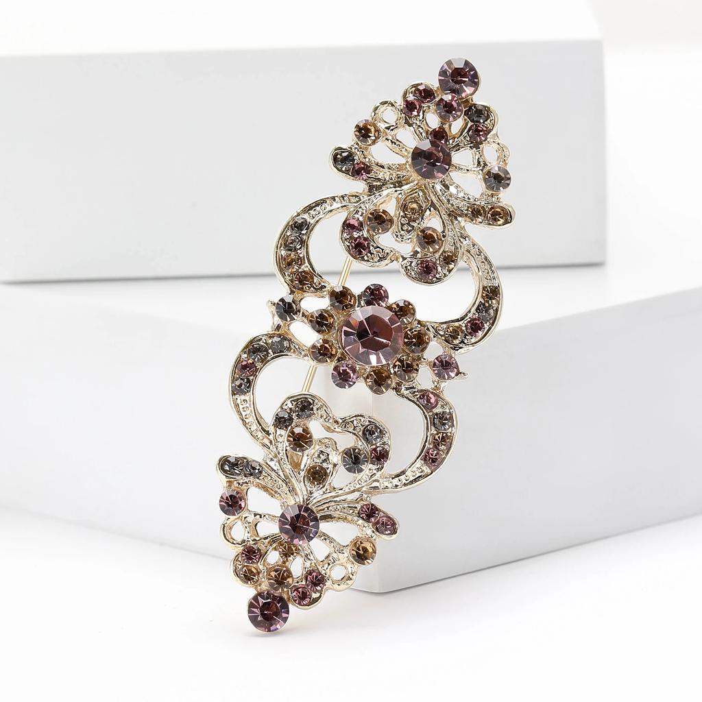 Wedding Bridal Rhinestone Flower Brooches for Women Elegant Flower Design Pins Banquet Party Backpack Gifts Jewelry Accessories