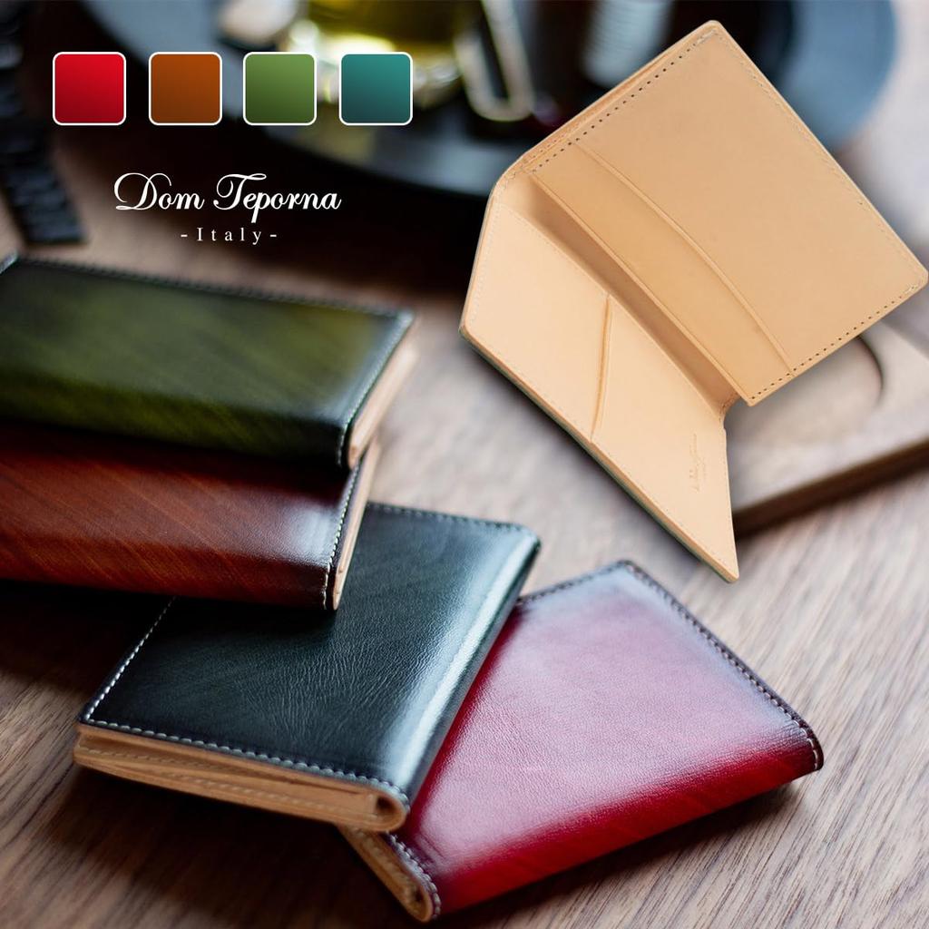 [Dom Teporna] Men's Business Card Holder, Genuine Leather, Thin, 4 Pockets, Gradient Cowhide, Italian Leather, Vegetable-Tanned Leather, Business Card