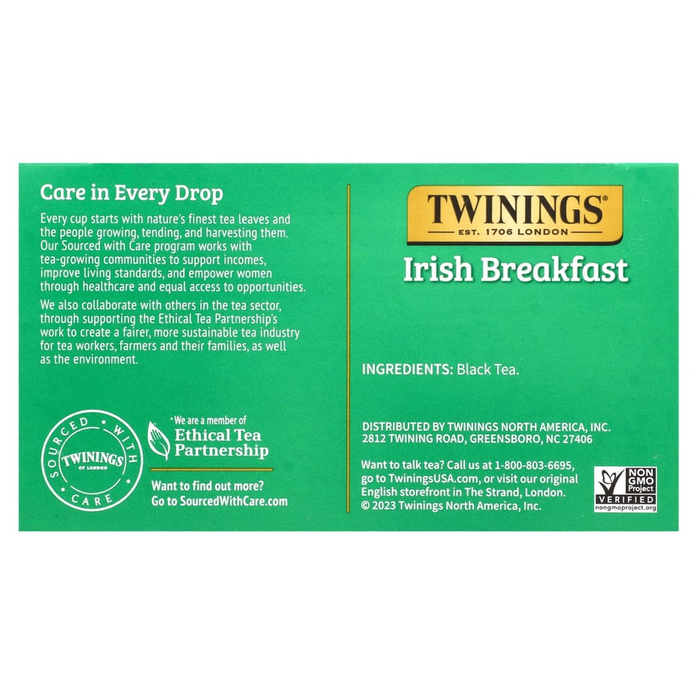 Twinings Reiner Schwarzer Tee Irish Breakfast Teebeutel, 50 Stück 100g (3,53 Unzen)