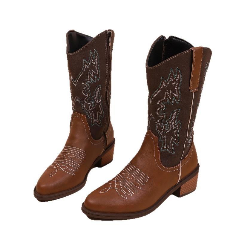 Autumn New Martin Boots Western Cowboy Boots Women's Boots Embroidered Tall Heel Medium Heel Women's