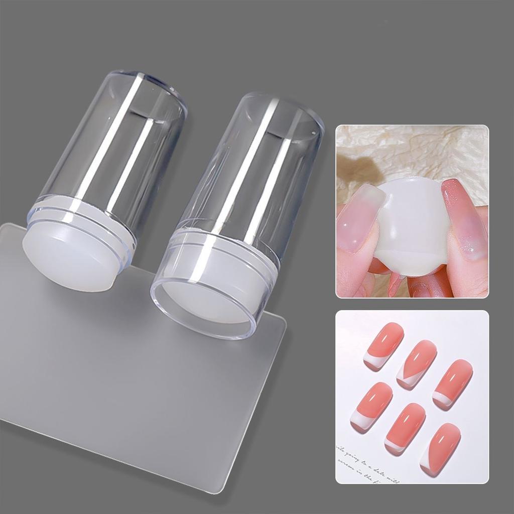 Transparent Nail Stamper with Scraper Silicone Stamp for French Nails Manicuring Kits Nail Art Stamping Tool
