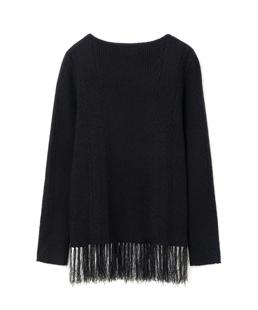 MILLO WOMEN Boucle Fringe Long Sleeve Knit [Black]