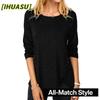 Women's Fashion Casual Solid Color Print Long Sleeve O-Neck Blouses & Shirts