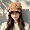 Sweet and Cute Cat Ears Leopard Print Suede Beret Women's Autumn and Winter Warm Versatile Newsboy Hat Octagonal Hat