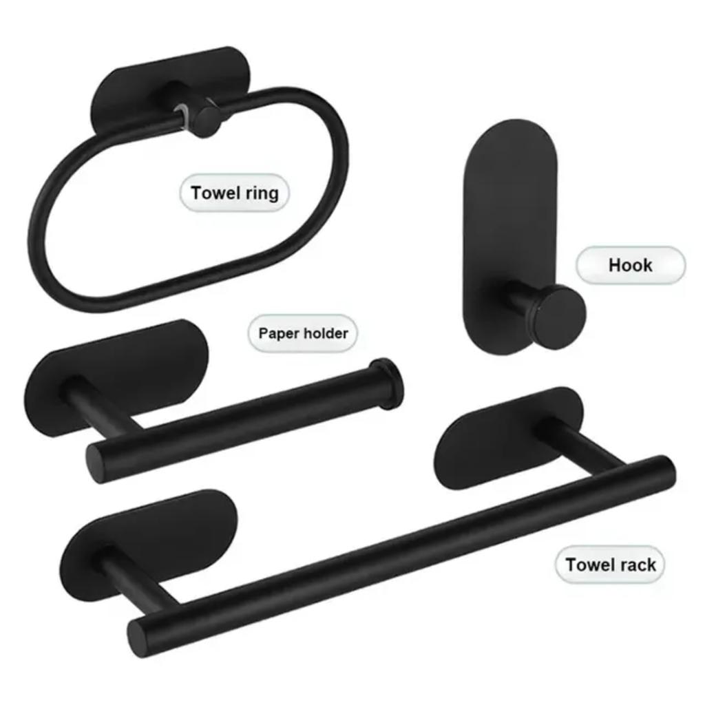4PCS Wall Mount Toilet Towel Paper Holder Adhesive Black Silver Kitchen Roll Paper Stand Hanging Napkin Rack Bathroom Set
