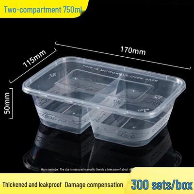 Disposable PP 2-Compartment Rectangular Food Containers