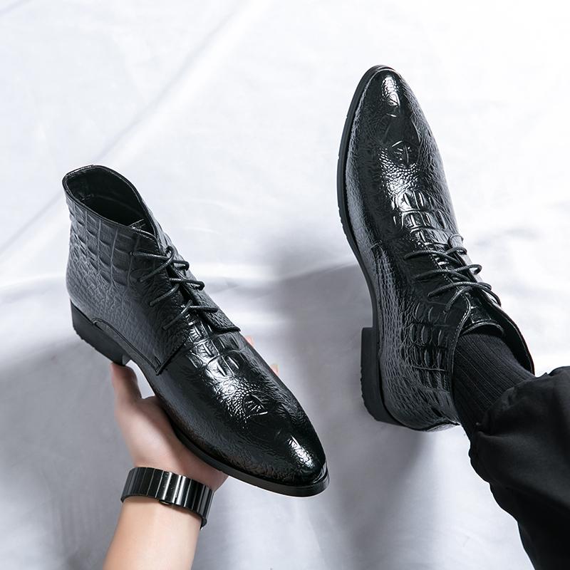 Crocodile Pattern Black Luxury Brand Men High Top Shoes Big Size Business Moccasins Italian Casual Men Leather Men Driving Shoes