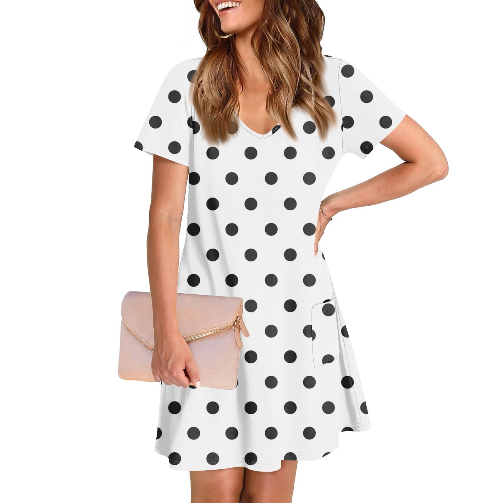 

Женское повседневное и модное платье средней длины с V-образным вырезом и коротким рукавом с принтом XXL