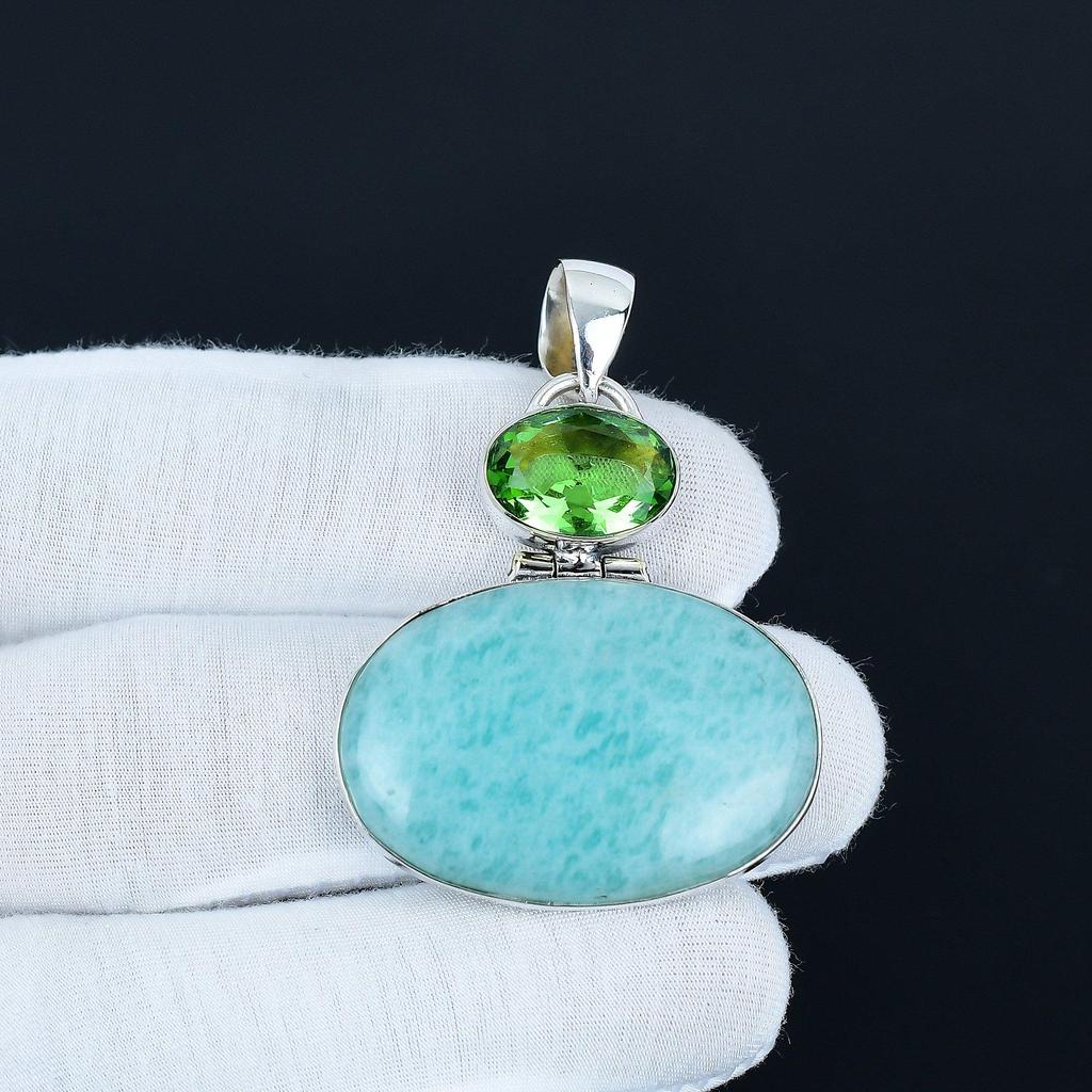 Amazonite & Peridot Gemstone Pendant Handmade 925 Sterling Silver Pendant Designer Jewelry Handmade Pendant Necklace Birthday Gifts