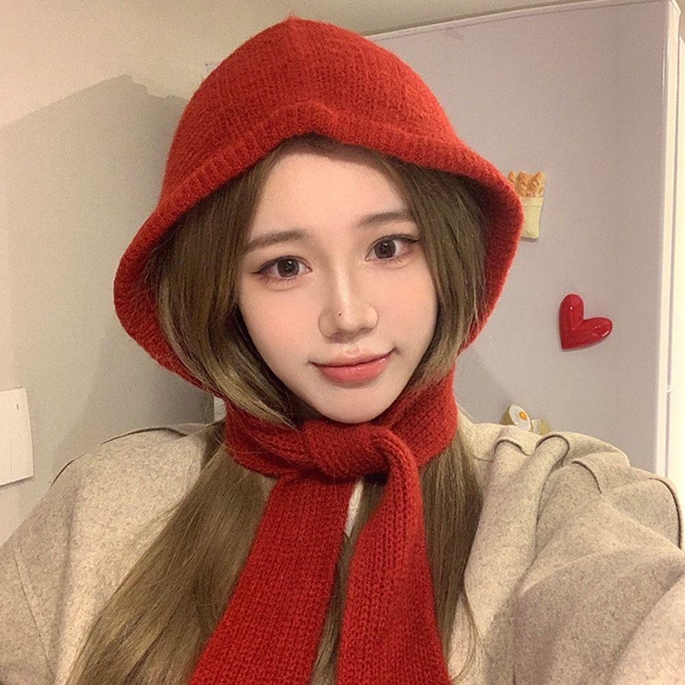 Thicken Warm Korean Ins Hood Scarf Windproof Ear Protection Hat Balaclava Hat  Autumn and Winter