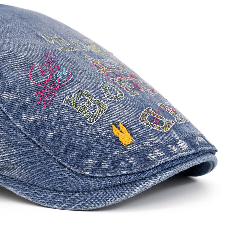 Summer Embroidery Cap Women Vintage Letter Denim Forward Cap Men Beret