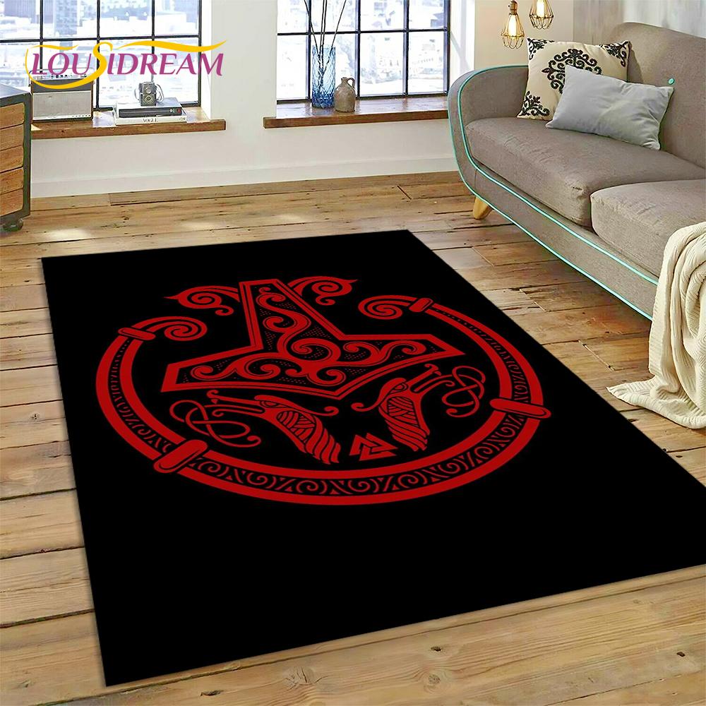 Viking Odin Valhalla Nordic Mythology Symbols Carpet Rug for Home Living Room Bedroom Sofa Doormat Decor,kids Non-slip Floor Mat