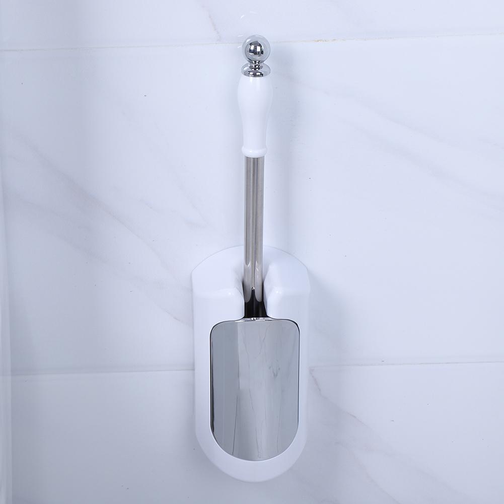Stainless Steel Handle Toilet Brush with Holder Home Hotel Bathroom Cleaning Tool Set (White)