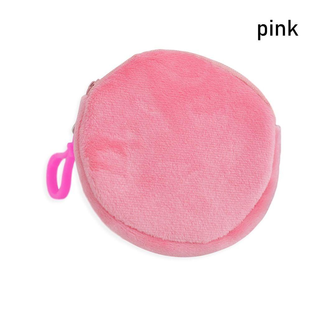 

1Pcs Kawaii ID Card Bag Round Coin Purse Pure Color Keychain Coin Bag Plush Thin Short Cute Wallet for Women рожевий