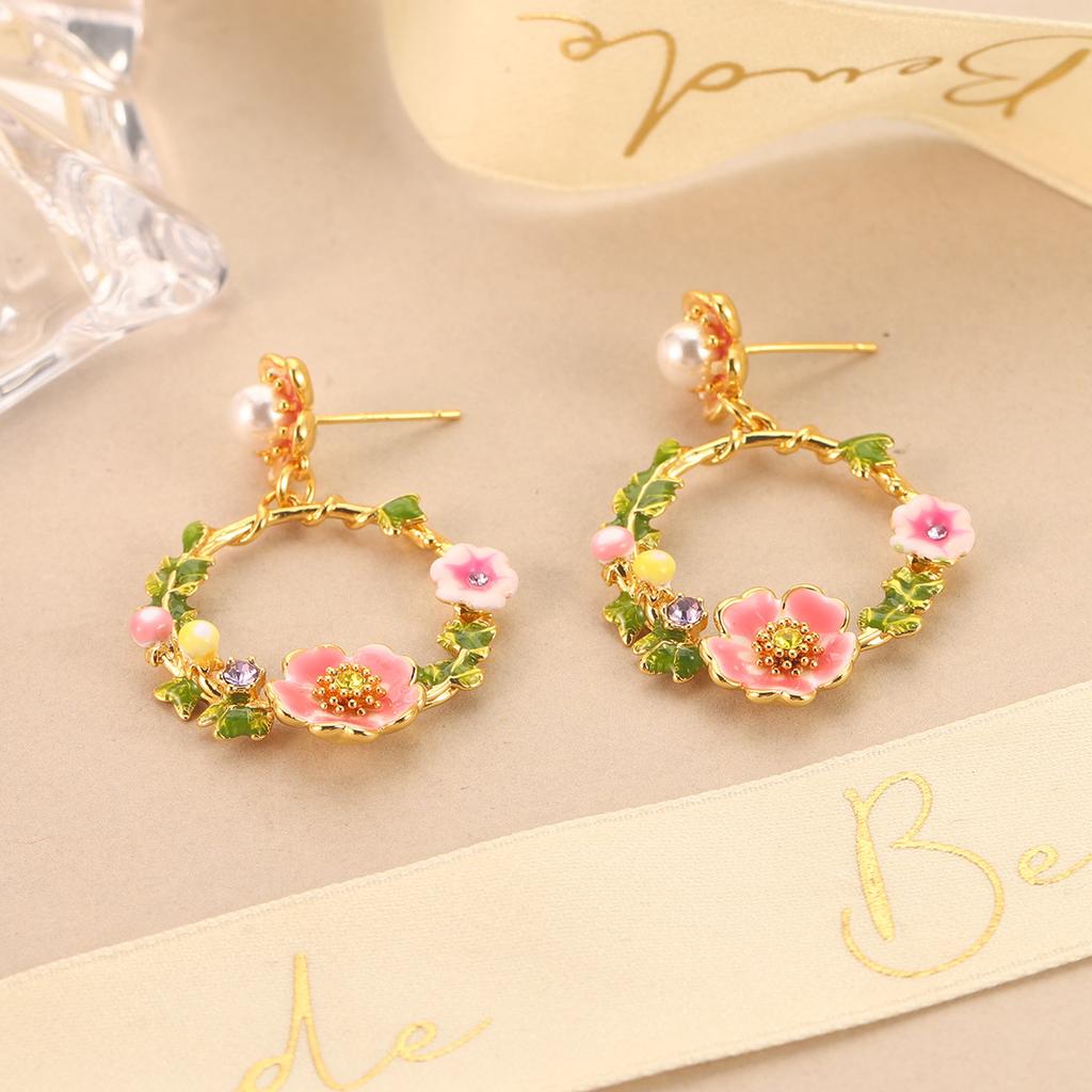 Retro Flower Earrings Femininity Colored Earrings Enamel Color Dripping Oil Summer New Literary Jewelry