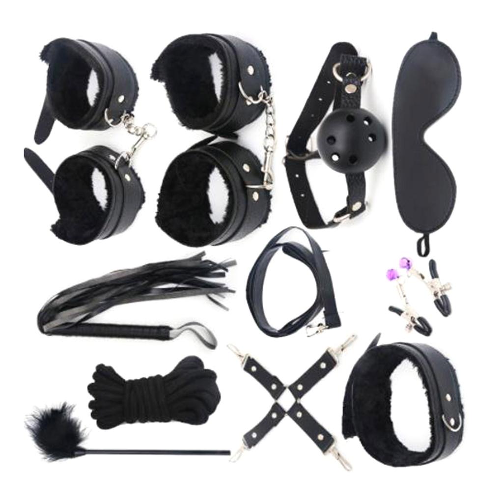 Sex Bondage Restraint Kits for Adult Beginners BDSM Toys Leather Adjustable Handcuffs Ankle Cuff Gag Blindfold Set