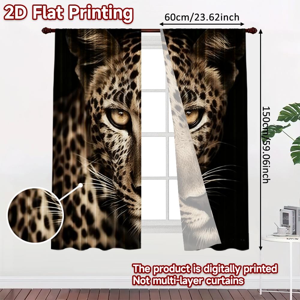 Set Of 2 Flat Printing Curtains Fierceleopard Digital Printed Polyester Drapes Festive Wall Decor Use Indoor Outdoor Curtain