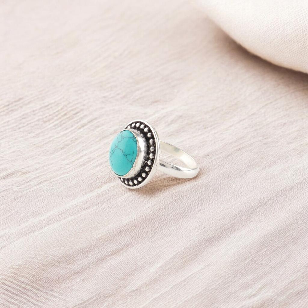 Blue Turquoise Gemstone 925 Sterling Silver Handmade Fashionable Ring For Women RR-62-38