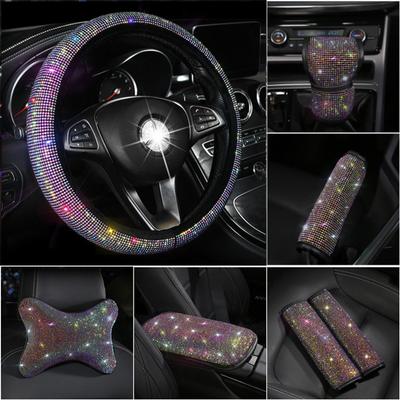Bling Pełne Kryształowe Pokrowce na Kierownicę Samochodową z Rhinestone i Diamentami Stylizacja Samochodowa Zestaw Akcesoriów Samochodowych dla