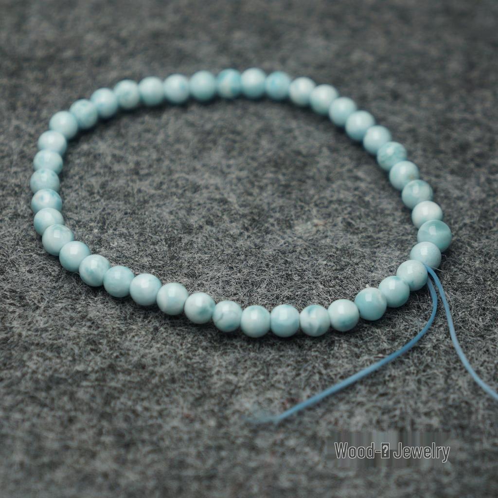 Aquamarine Turtle Shell Bead Bracelet, 4mm & 8mm, Unisex Gift.