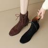 Fashion NEW Autumn Women Boots Kid Suede Leather Shoes for Women Round Toe Chunky Heel Shoes Lace-up Zip Ankle Boots Comfort Daily Shoes