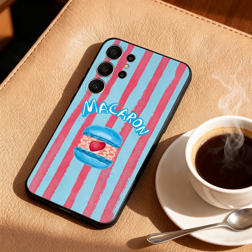 Leckeres Macaron Bunte Handyhülle Für Samsung S26,S25,24,23,22,30,21,10,9,Ultra,Plus,Lite,FE Weiche Schwarze Hülle