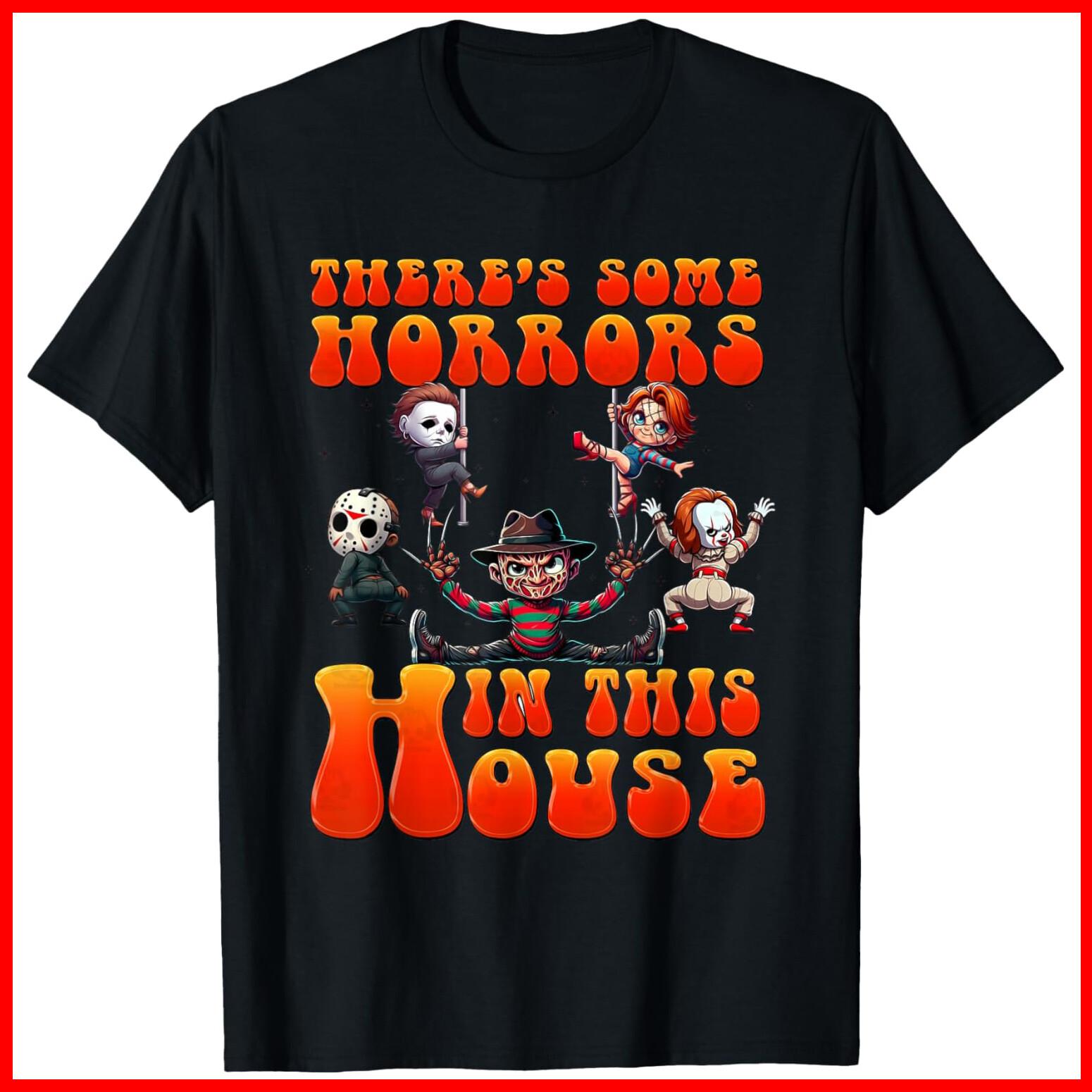 There s Some Horrors In This House Funny Horror Characters Black Cotton T-Shirt L