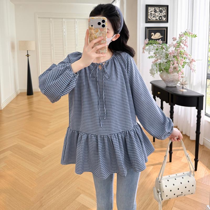 2026 Spring Maternity V-Neck Lace-Up Ruffled Loose Top 2XL