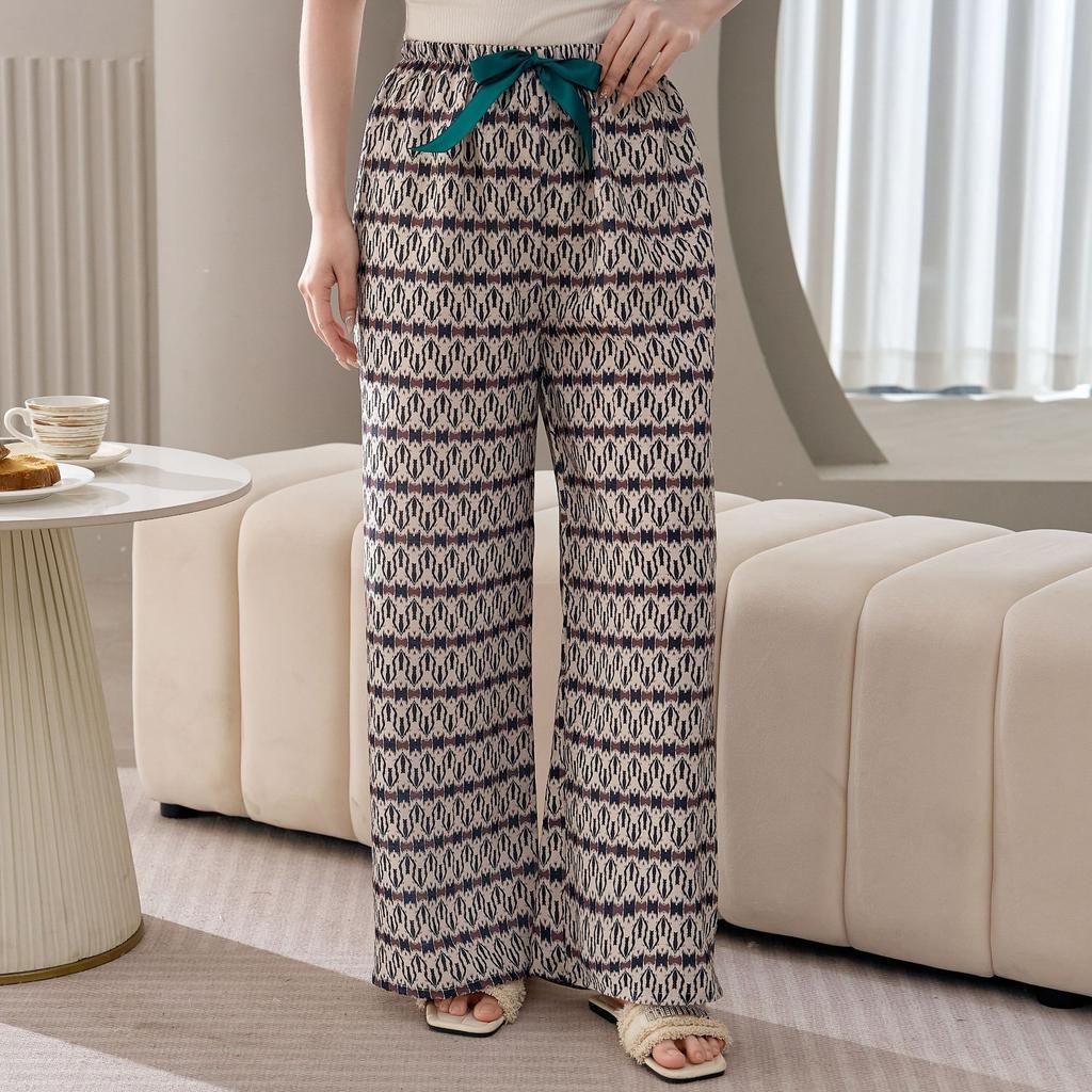 Cotton Silk Family Spring and Autumn Women's Cotton Silk Pajama Pants Wide-leg Pants Thin Artificial Cotton Can Be Worn Outside Casual Home Pants