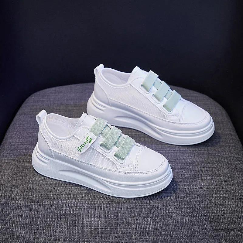 Mesh Leather Small White Shoes Women Thin Summer Hook&loop Street Fashion Shoes Women Thick-soled Sneakers
