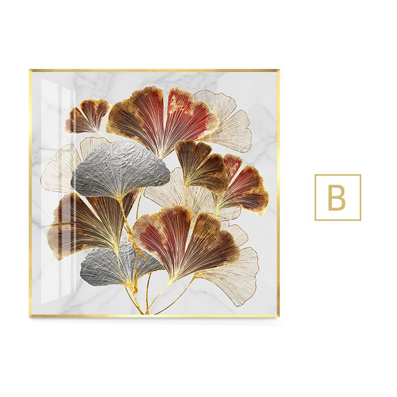 Pictură pe pânză cu frunze de ginkgo albastru nordic, imagine artistică de perete de modă pentru sufragerie, decorare abstractă, imprimare frumoasă de poster albastru