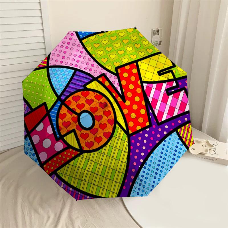 1pc Love Colorful Automatic Opening and Closing Umbrella, High-quality Compact Travel Umbrella, Lightweight and Portable C1125138