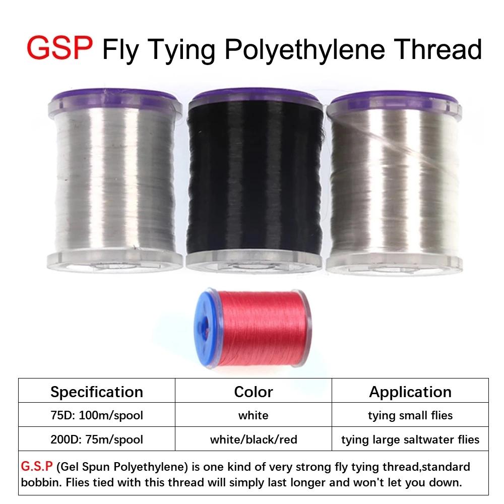 75D 200D GSP Fly Tying PolyethyleneThread High Quality Strong Tying Thread for Large Saltwater Pike Salmon Fly Black White