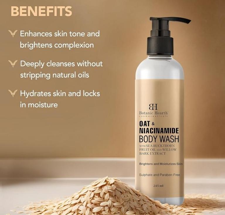 Botanic Hearth Oat & Niacinamide Body Wash ,Moisturizing & Skin Whitening Body Wash Shower Gel 245ml