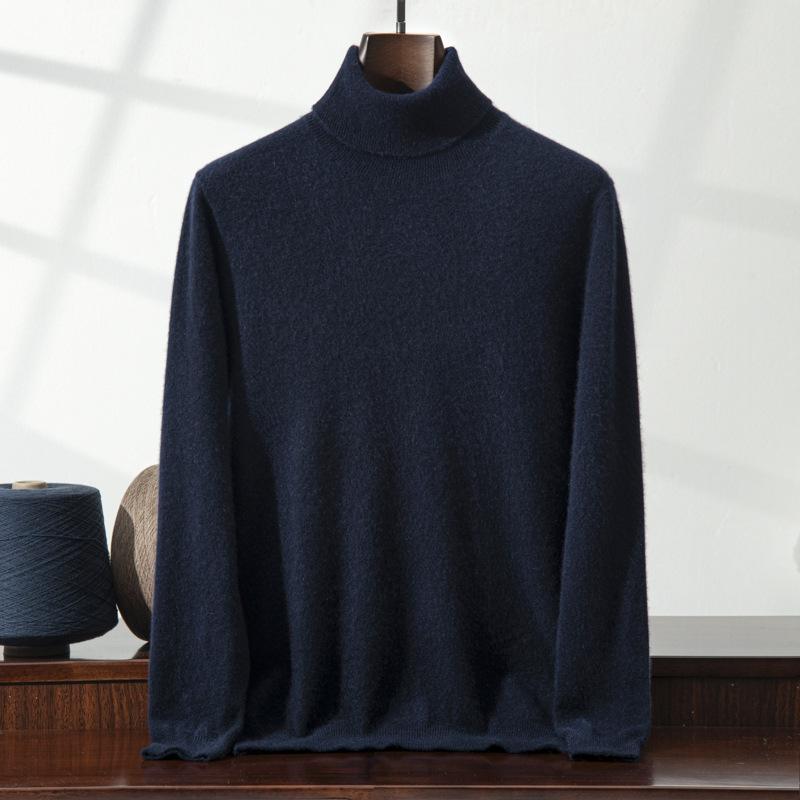 Cashmere Sweater Men's High Lapel Pullover Solid Color Sweater with Loose Knitted Sweater Inside