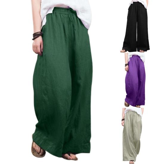 Women Pants Mid Waist Loose Fit Solid Color Wide Leg Lady Trousers for Daily Wear