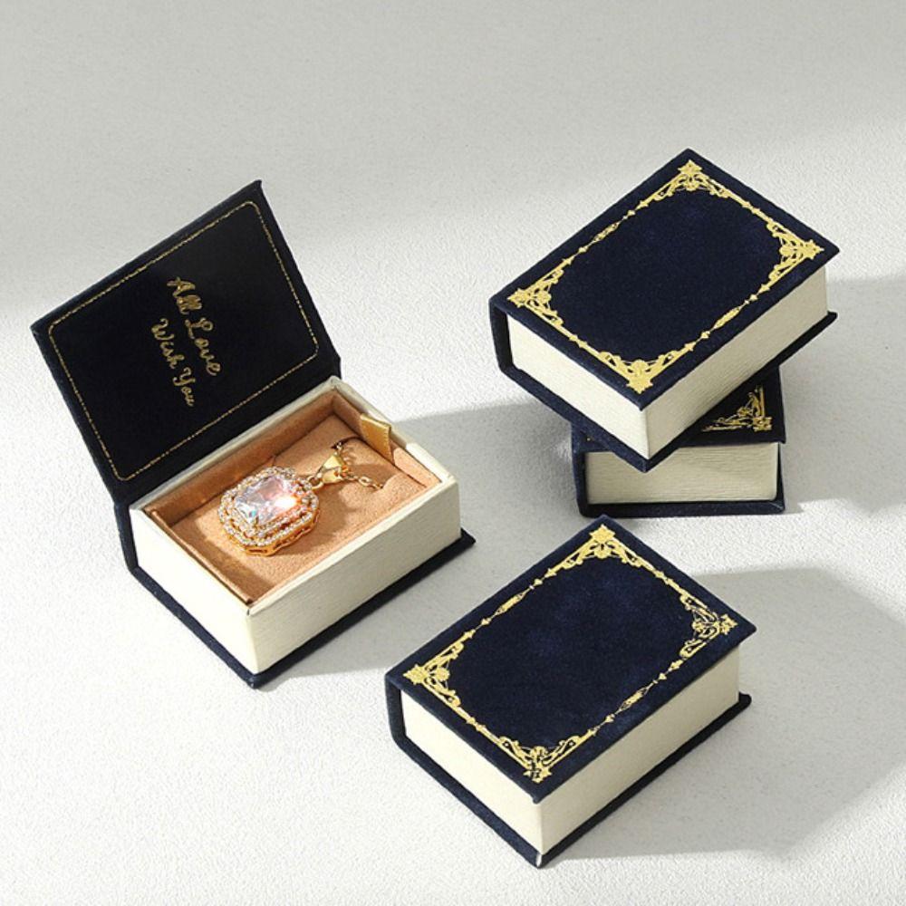 Creative Book Shape Ring Box Velvet Jewelry Packaging Refined Engagement Ring Case  Travel