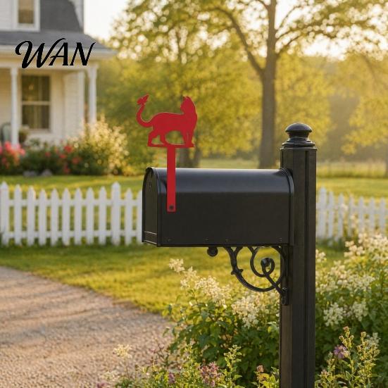 Outdoor Mailbox Sign Yard Iron Signage with Fixed Holes, Metal Cat Butterfly Decoration, Hole for Wood Leather Mailboxes Mounting