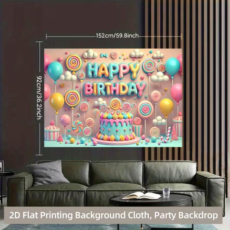 2D Sweet Cake Candy Happy Birthday Backdrop for Baby Shower Party Supplies