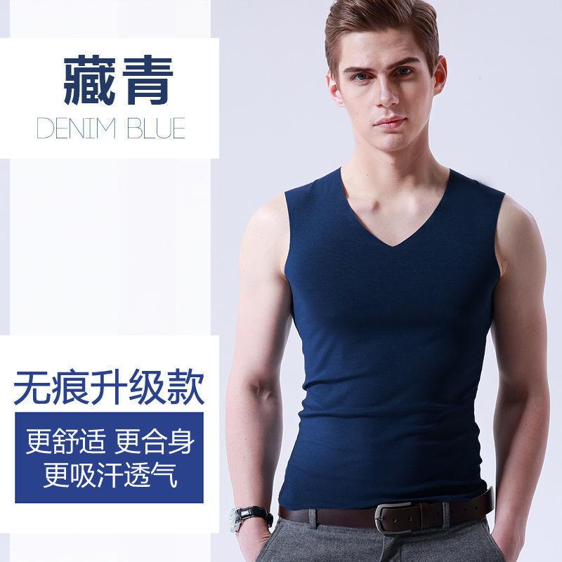 Men's borderless vest solid color sports base inner wear hurdle elastic vest sleeveless ice silk summer new