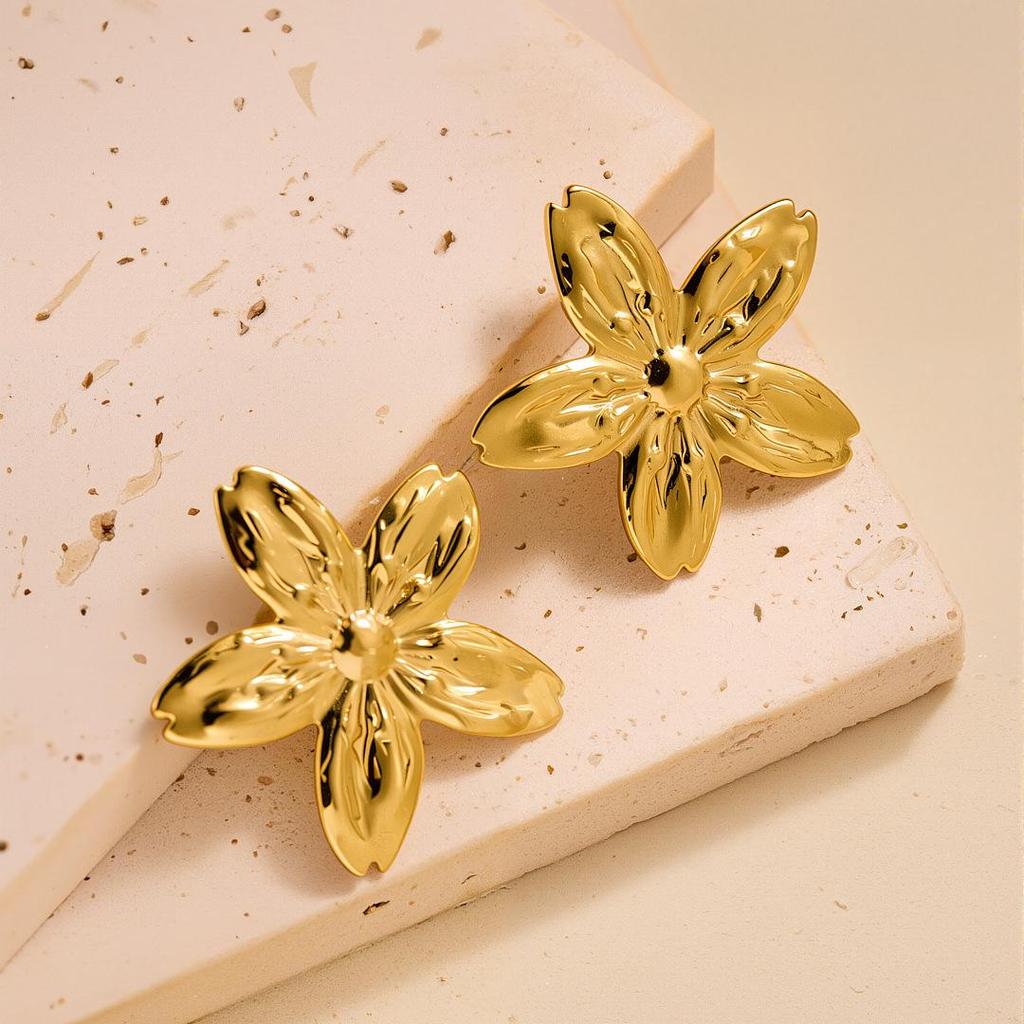 Geometric Irregular 18k Gold Titanium Steel Earrings for Women