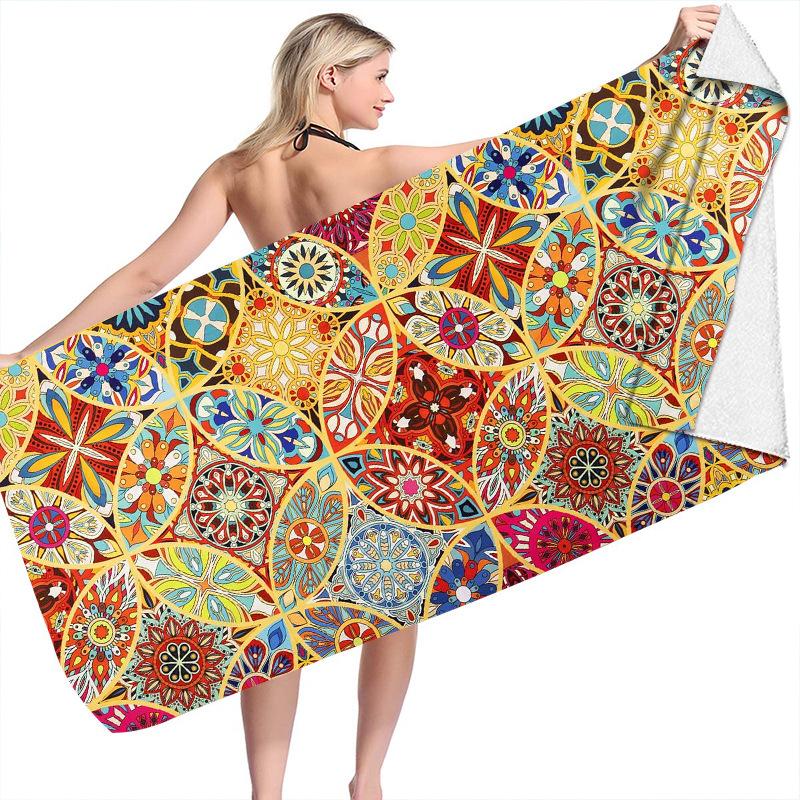 Mantra Beach Collection Digital-printed Polyester Superfine Fiber Double-sided Fleece Beach Vacation Bath Towel, Beach Towel