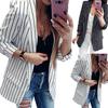 Fashion Autumn Women Stripe Lapel Long Sleeve Slim Fit Blazer Suit Jacket Coat